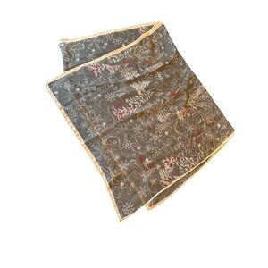 Vintage Holiday-Themed Sheer Fabric Square Scarf With Glitter Accents